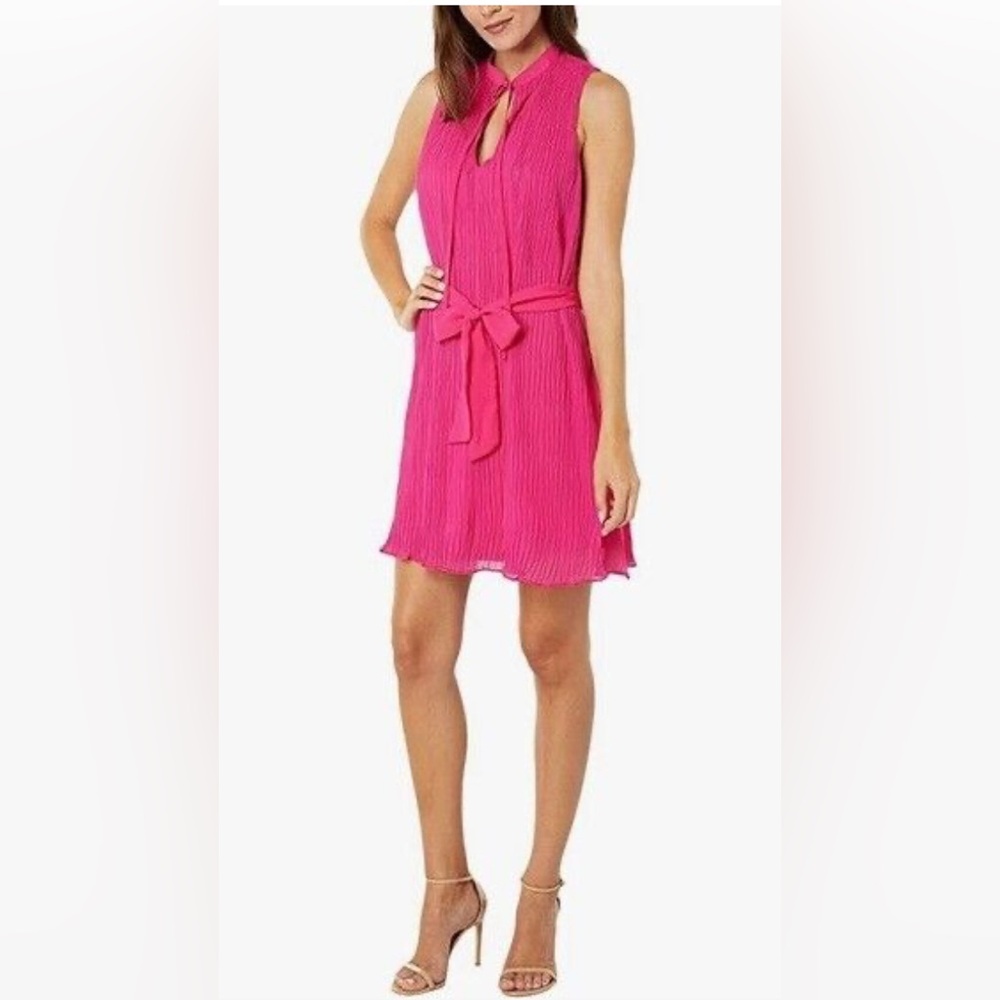 Laundry by Shelli Segal Sleeves Pink Plissé Mini Swing Dress TB3
